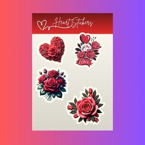 "13 Floral Heart Stickers – Mixed Set of Clear and Vinyl Stickers (3 Sheets)"